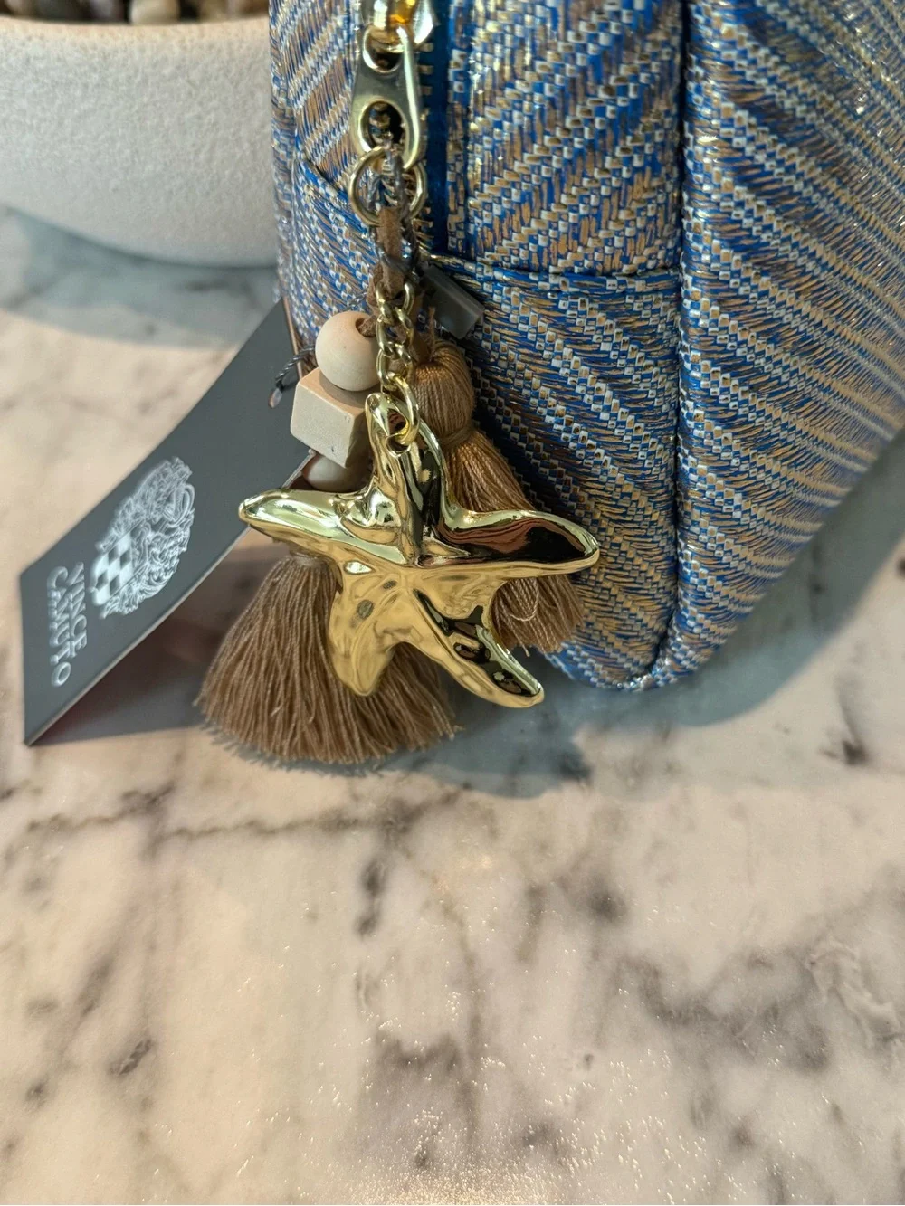 Vince Camuto Metallic Blue Cosmetic Pouch with Charm